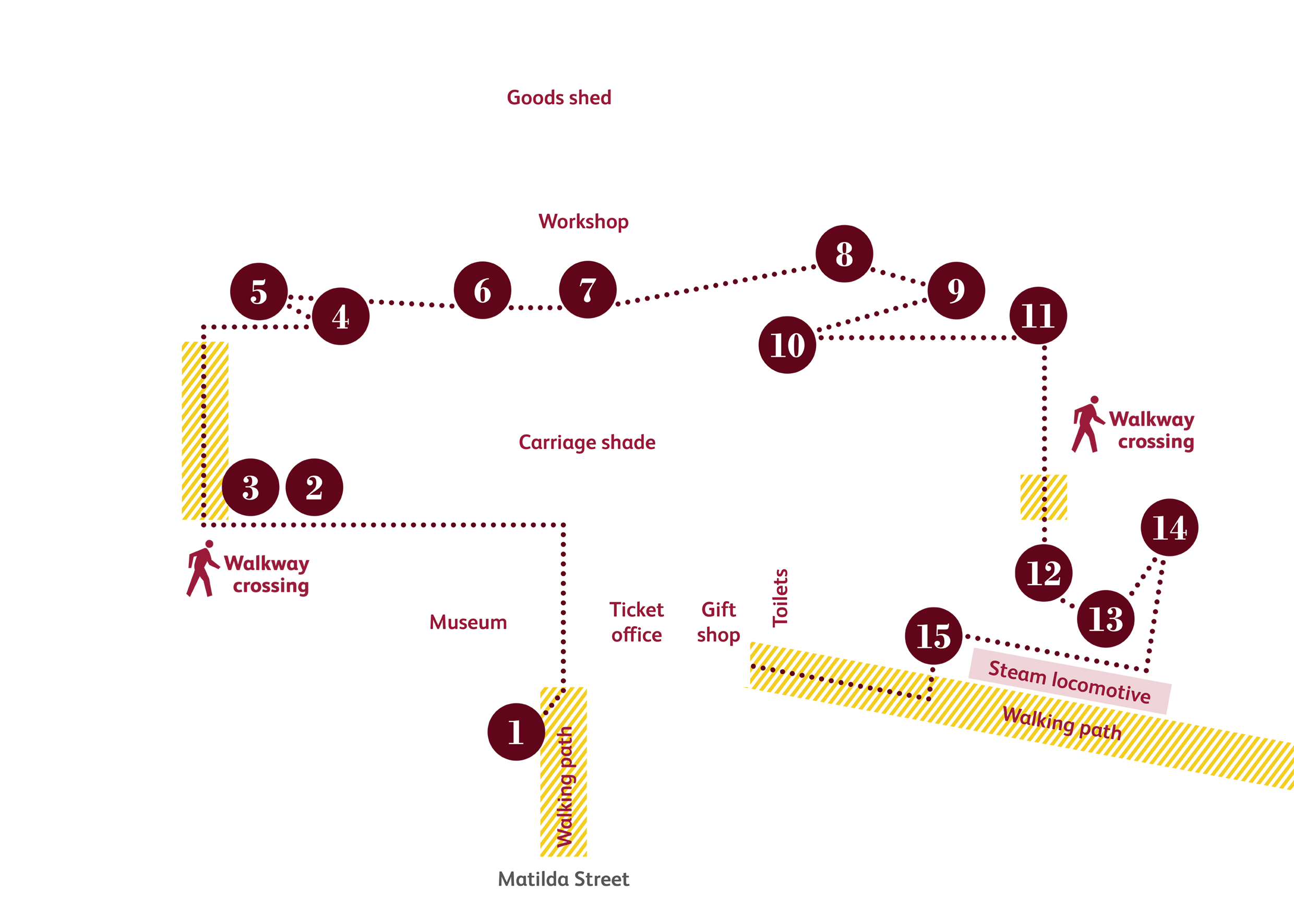 Self guided heritage walk map showing numbered locations
