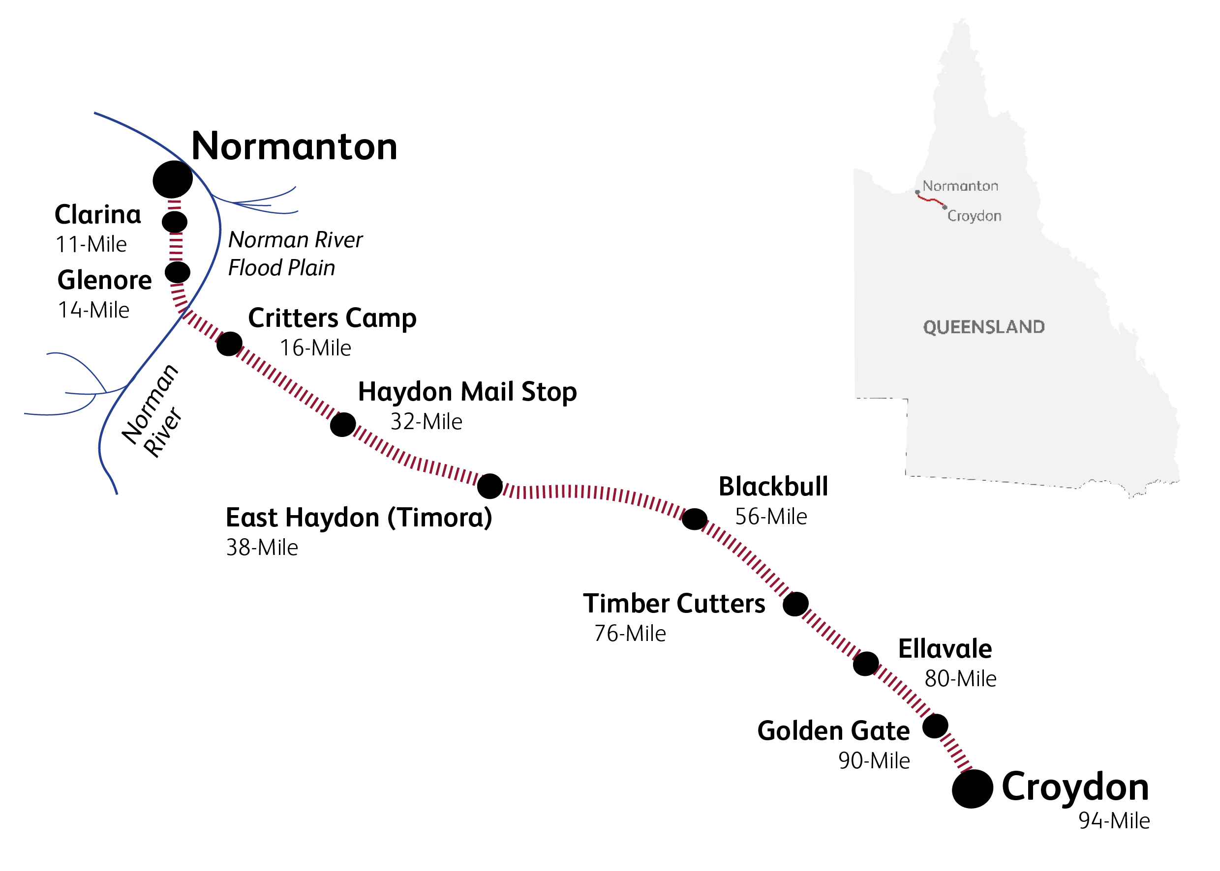 Route map Normaton to Croydon